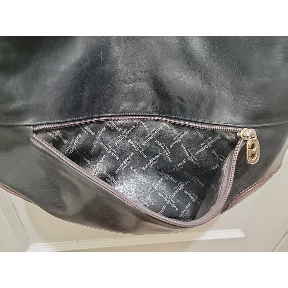 MARINO ORLANDI Italy Beautiful Black And Brown Leather Shoulder Hobo Bag - Picture 9 of 12